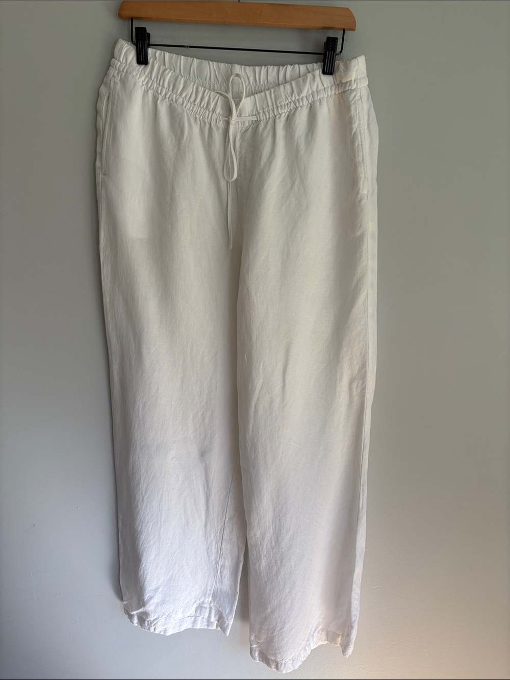 H&M White Polyester Wide-Leg Drawstring Pants